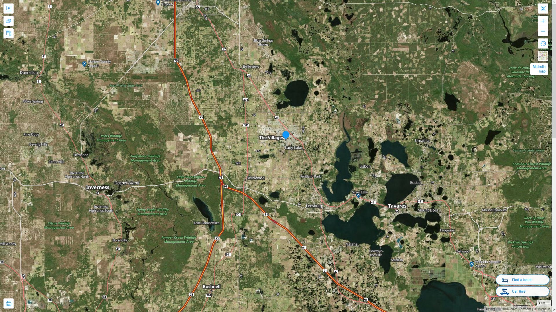 The Villages Florida Highway and Road Map with Satellite View